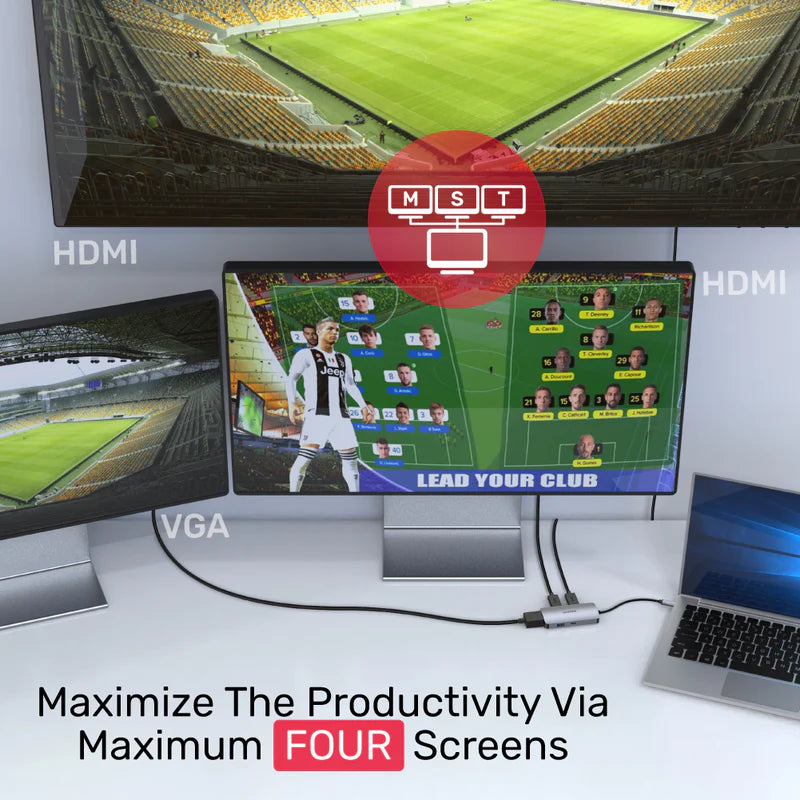 Unitek D1051A uHUB P5 Trio 5-in-1 USB-C Hub with MST Triple Monitor and 100W Power Delivery Unitek D1051A uHUB P5 Trio 5-in-1 USB-C Hub with MST Triple Monitor and 100W Power Delivery